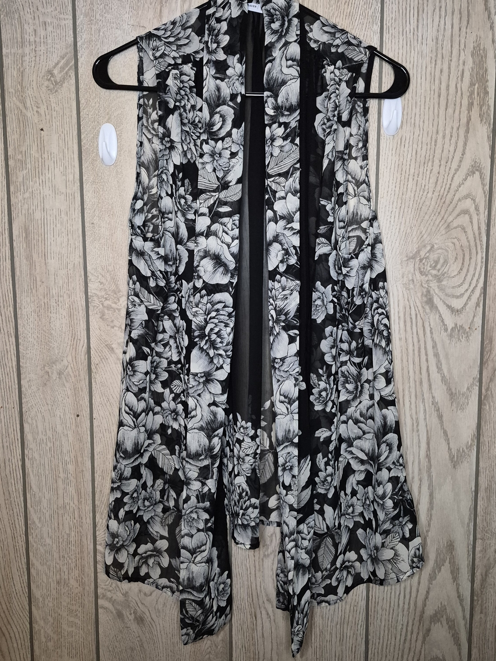 Susan Graver Black & Ivory Floral Sheer Vest